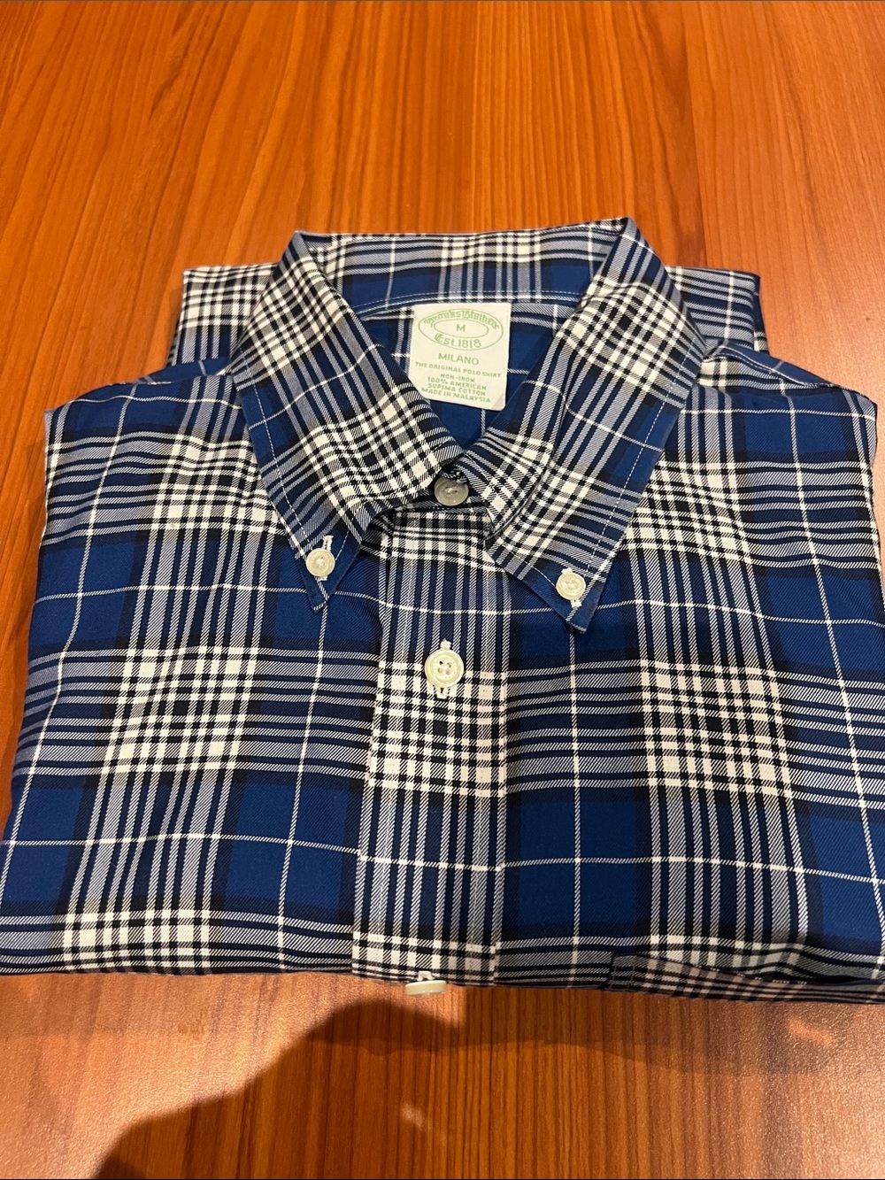 Brooks Brothers Blue and White Plaid Button-Down Shirt